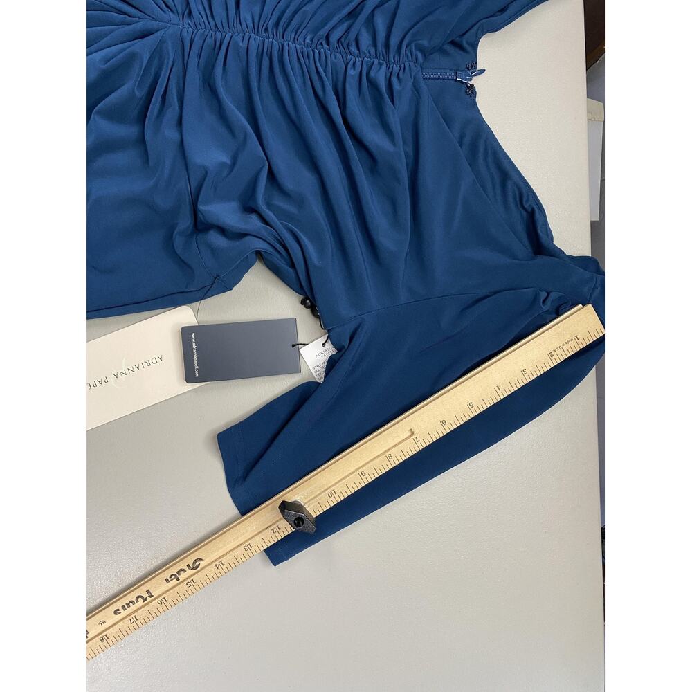 Adrianna Papell Dress Womens 12 Blue Ruched Puff Sleeve Hi Low Semi Formal Gown - Picture 6 of 13